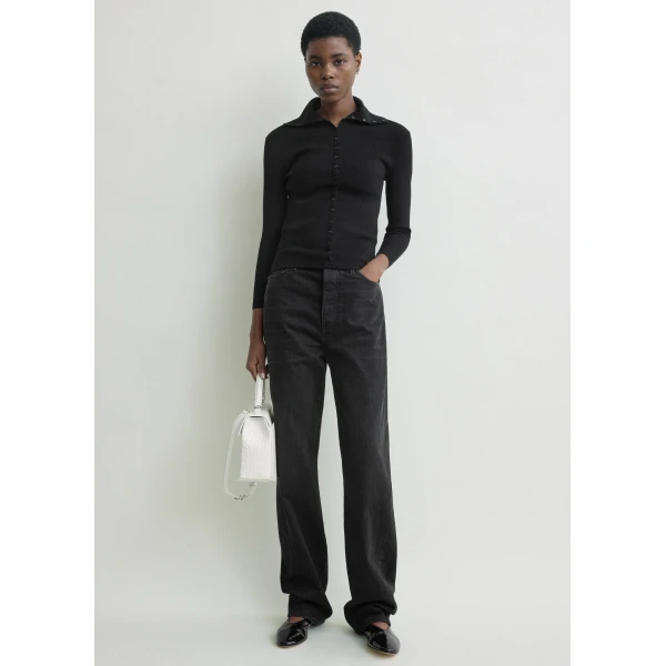 Totême Fitted Polo Cardigan Black - Knitwear - Scandinavian Minimalist Luxury at Coveti