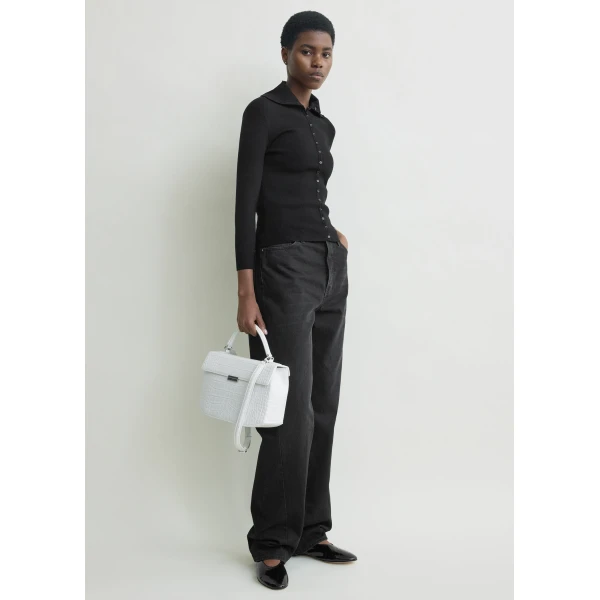 Totême Fitted Polo Cardigan Black - Knitwear - Scandinavian Minimalist Luxury at Coveti