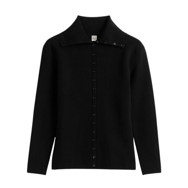 Totême Fitted Polo Cardigan Black - Knitwear - Scandinavian Minimalist Luxury at Coveti