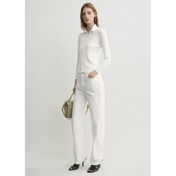 Totême Fitted Polo Cardigan Off-White - Knitwear - Scandinavian Minimalist Luxury at Coveti