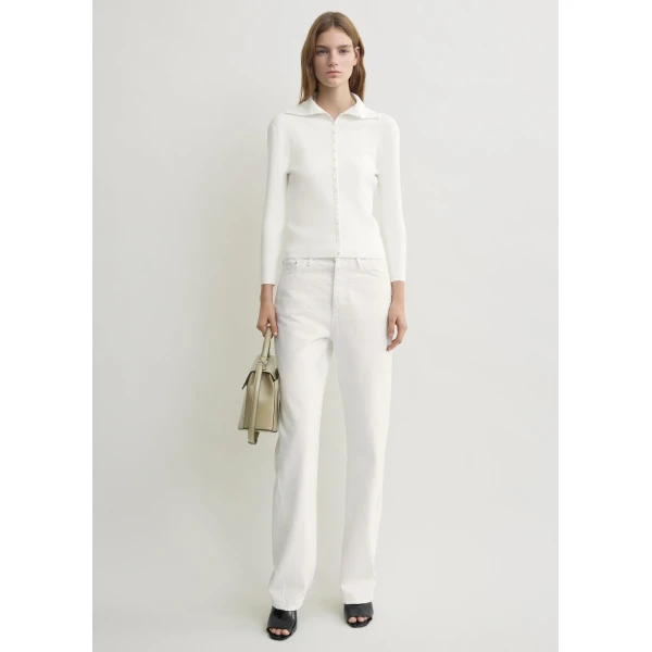 Totême Fitted Polo Cardigan Off-White - Knitwear - Scandinavian Minimalist Luxury at Coveti