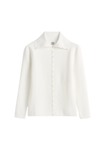 Totême Fitted Polo Cardigan Off-White - Knitwear - Scandinavian Minimalist Luxury at Coveti