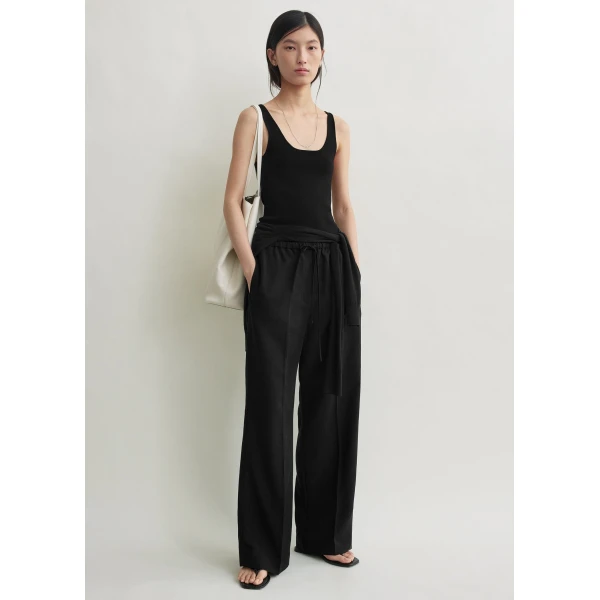 Totême Fluid Drawstring Trousers Black - Pants - Scandinavian Minimalist Luxury at Coveti