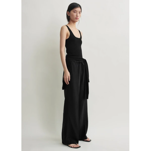 Totême Fluid Drawstring Trousers Black - Pants - Scandinavian Minimalist Luxury at Coveti
