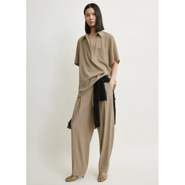 Totême Fluid Polo Shirt Overcast Beige - Tops - Scandinavian Minimalist Luxury at Coveti