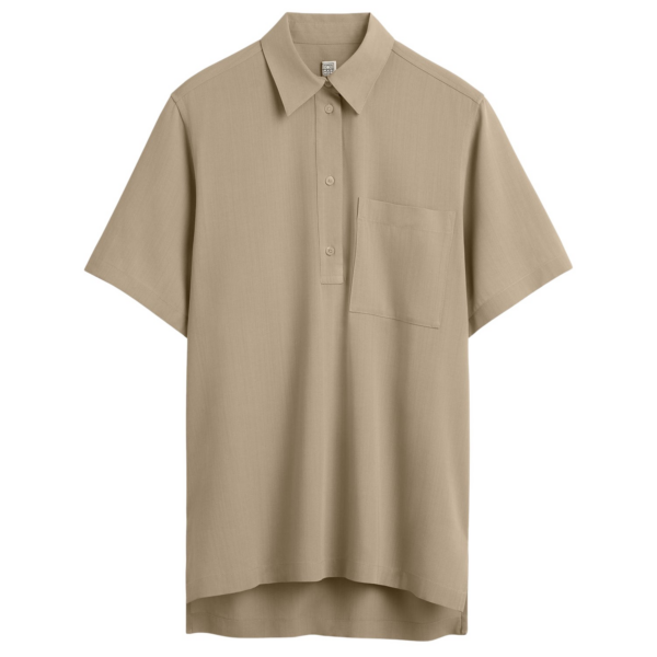 Totême Fluid Polo Shirt Overcast Beige - Tops - Scandinavian Minimalist Luxury at Coveti