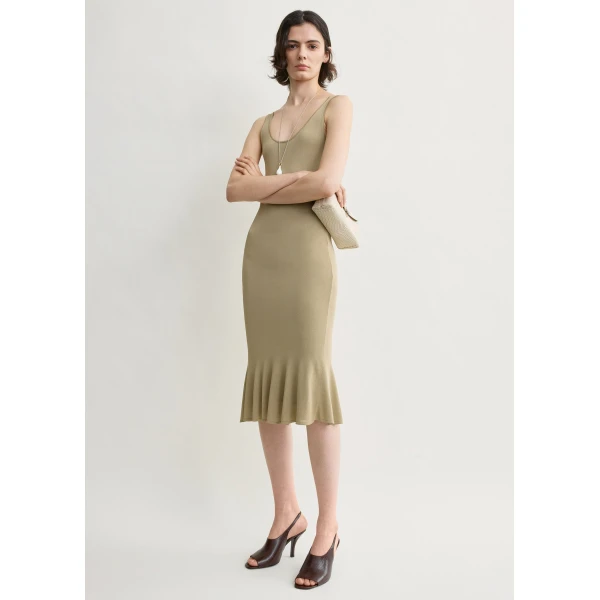 Totême Fluted Hem Dress Desert - Dresses - Scandinavian Minimalist Luxury at Coveti