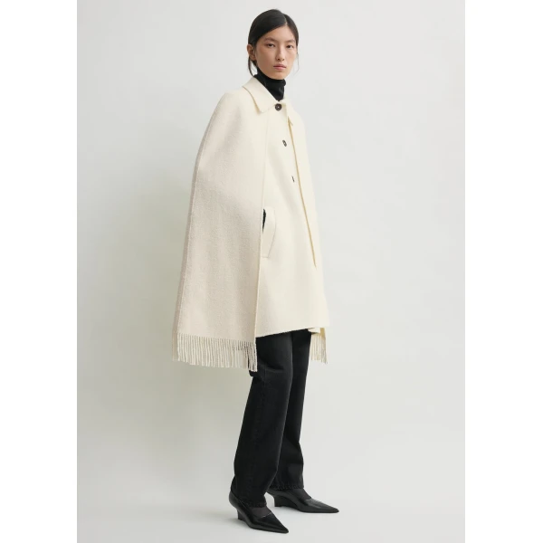 Totême Fringe Cape Coat Winter White - Coats - Scandinavian Minimalist Luxury at Coveti