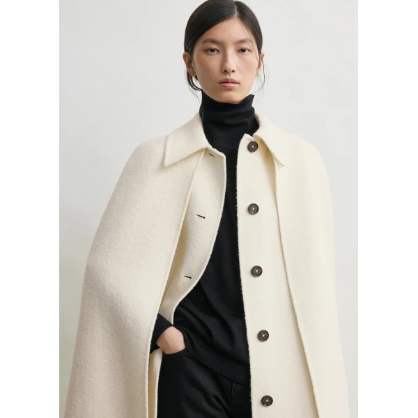 Totême Fringe Cape Coat Winter White - Coats - Scandinavian Minimalist Luxury at Coveti