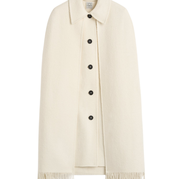 Totême Fringe Cape Coat Winter White - Coats - Scandinavian Minimalist Luxury at Coveti