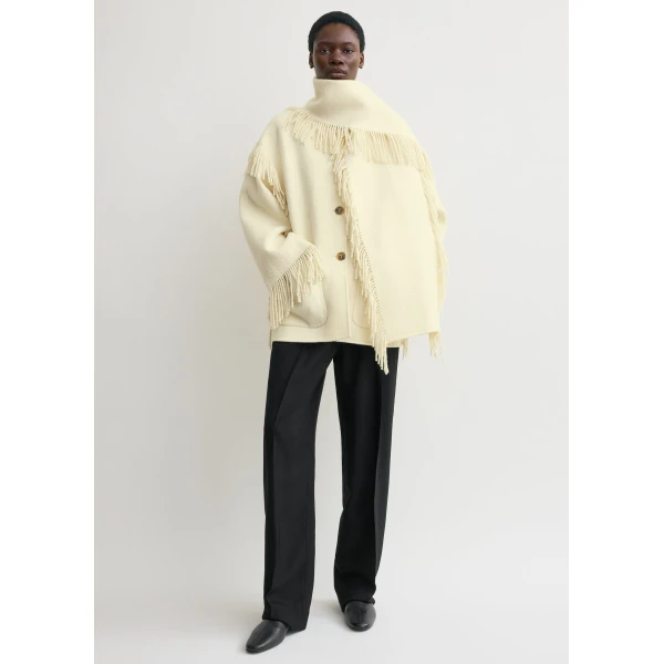 Totême Fringed Scarf Jacket Winter White - Jackets - Scandinavian Minimalist Luxury at Coveti