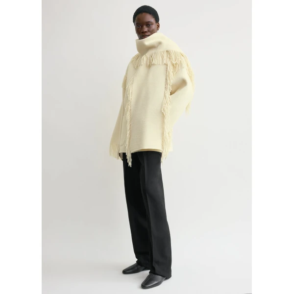 Totême Fringed Scarf Jacket Winter White - Jackets - Scandinavian Minimalist Luxury at Coveti