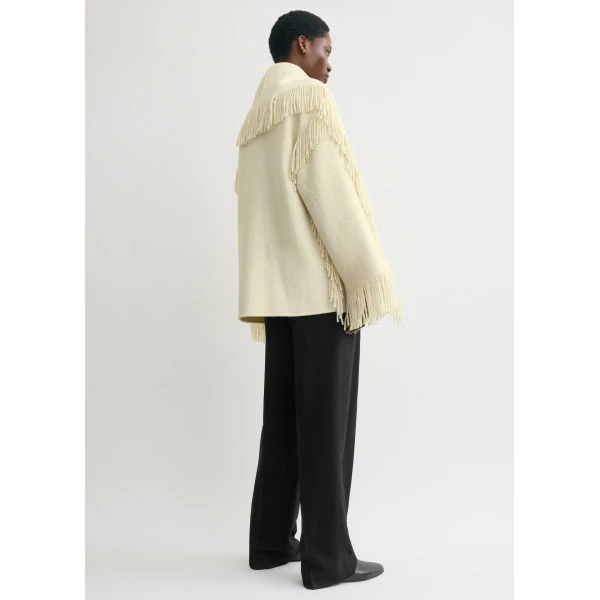 Totême Fringed Scarf Jacket Winter White - Jackets - Scandinavian Minimalist Luxury at Coveti