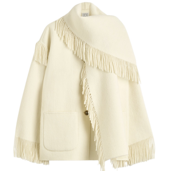 Totême Fringed Scarf Jacket Winter White - Jackets - Scandinavian Minimalist Luxury at Coveti