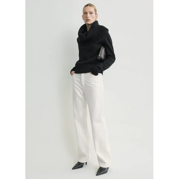 Totême Funnel Wool Knit Black - Knitwear - Scandinavian Minimalist Luxury at Coveti