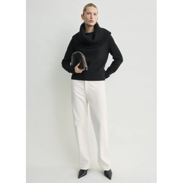 Totême Funnel Wool Knit Black - Knitwear - Scandinavian Minimalist Luxury at Coveti