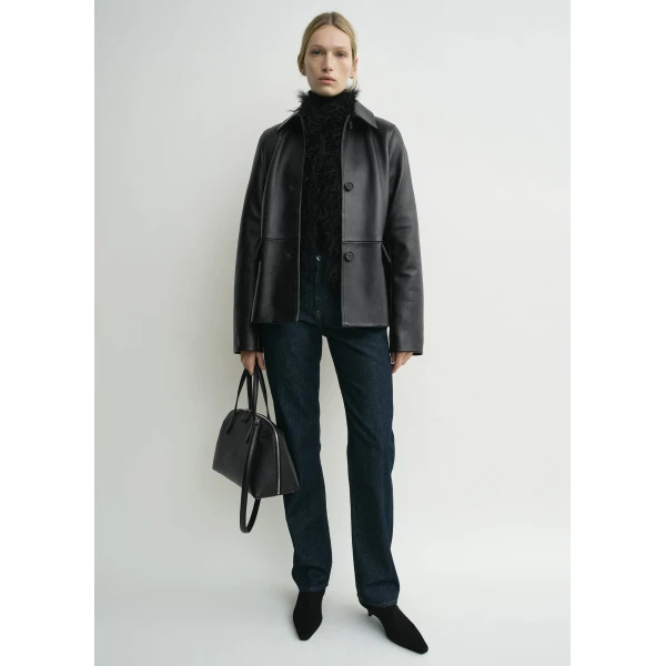 Totême Grained Leather Jacket Black - Jackets - Scandinavian Minimalist Luxury at Coveti