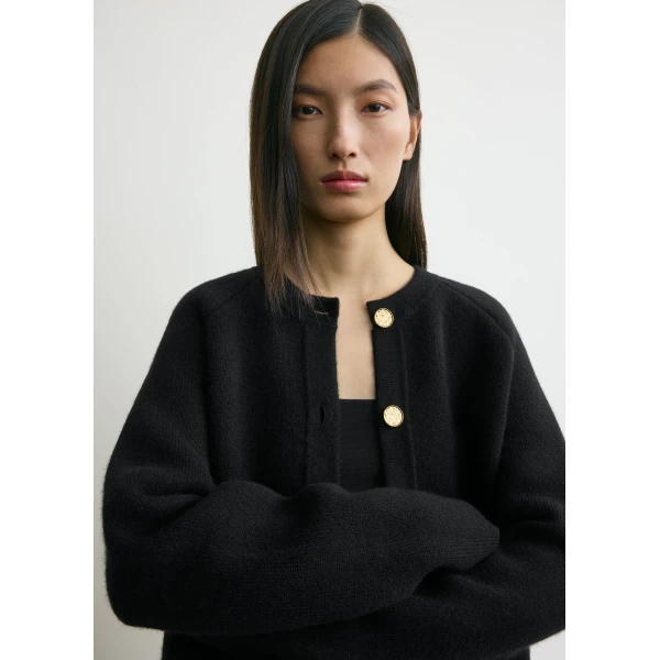 Totême Hammered Button Cardigan Black - Knitwear - Scandinavian Minimalist Luxury at Coveti
