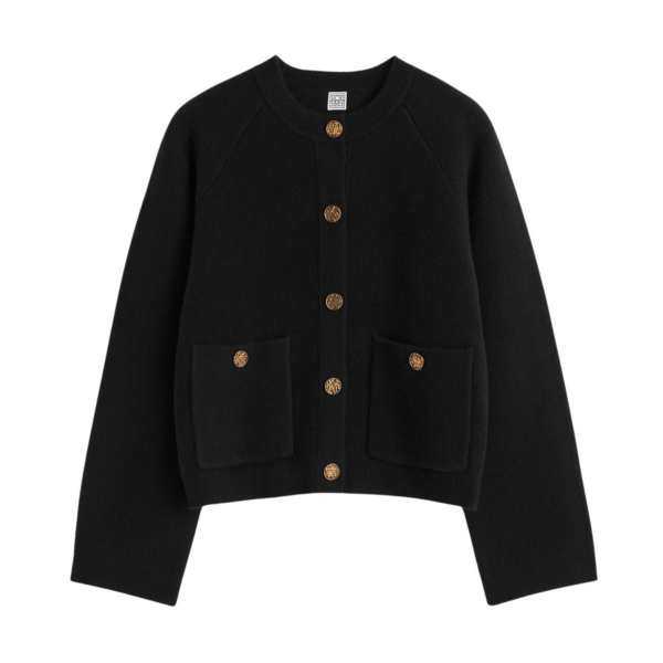 Totême Hammered Button Cardigan Black - Knitwear - Scandinavian Minimalist Luxury at Coveti