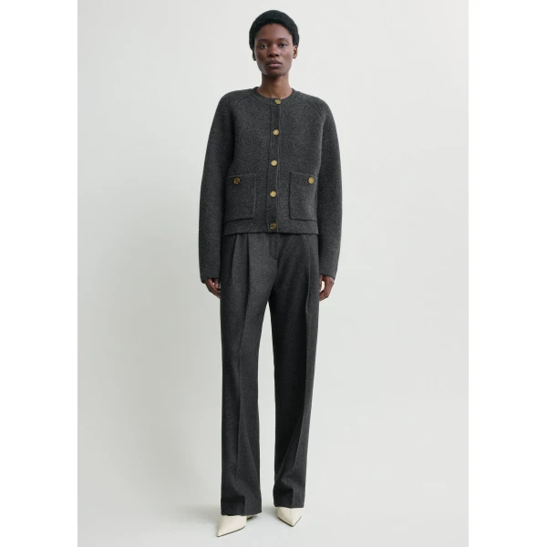 Totême Hammered Button Cardigan Charcoal - Knitwear - Scandinavian Minimalist Luxury at Coveti