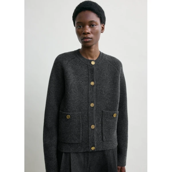 Totême Hammered Button Cardigan Charcoal - Knitwear - Scandinavian Minimalist Luxury at Coveti