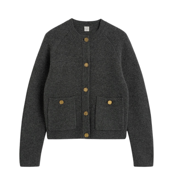 Totême Hammered Button Cardigan Charcoal - Knitwear - Scandinavian Minimalist Luxury at Coveti