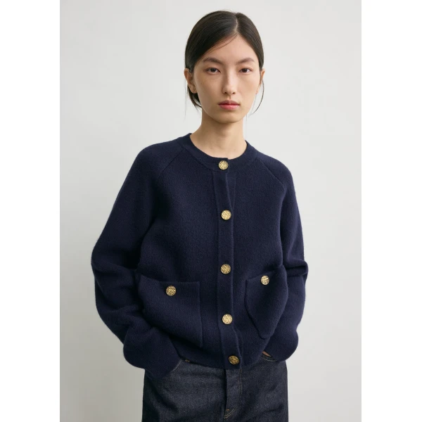 Totême Hammered Button Cardigan Navy - Knitwear - Scandinavian Minimalist Luxury at Coveti