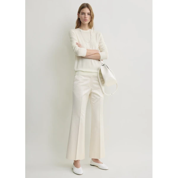Totême Kick Flare Raw-Edge Trousers Stone - Pants - Scandinavian Minimalist Luxury at Coveti