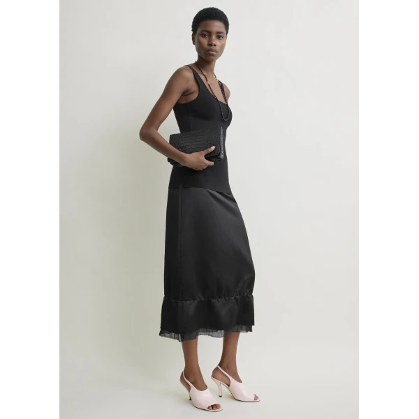 Totême Layered Satin Skirt Black - Skirts - Scandinavian Minimalist Luxury at Coveti