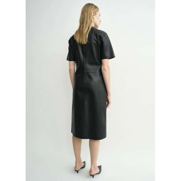 Totême Leather Tee Dress Black - Dresses - Scandinavian Minimalist Luxury at Coveti