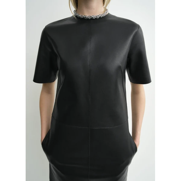 Totême Leather Tee Dress Black - Dresses - Scandinavian Minimalist Luxury at Coveti