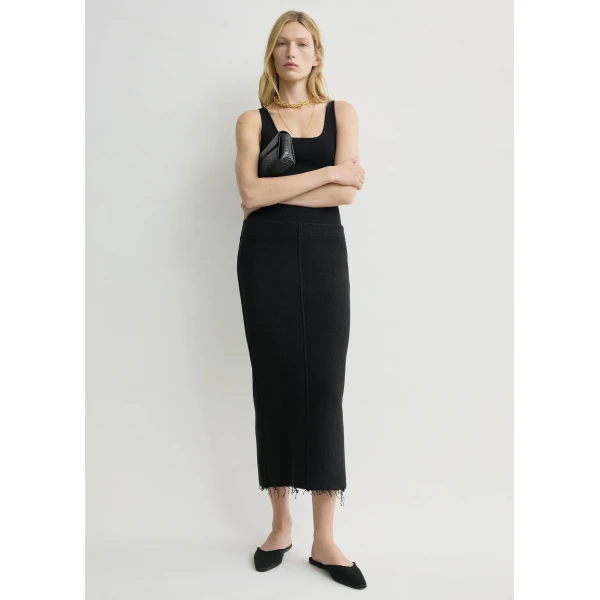 Totême Long Fringed Jersey Skirt Black - Skirts - Scandinavian Minimalist Luxury at Coveti