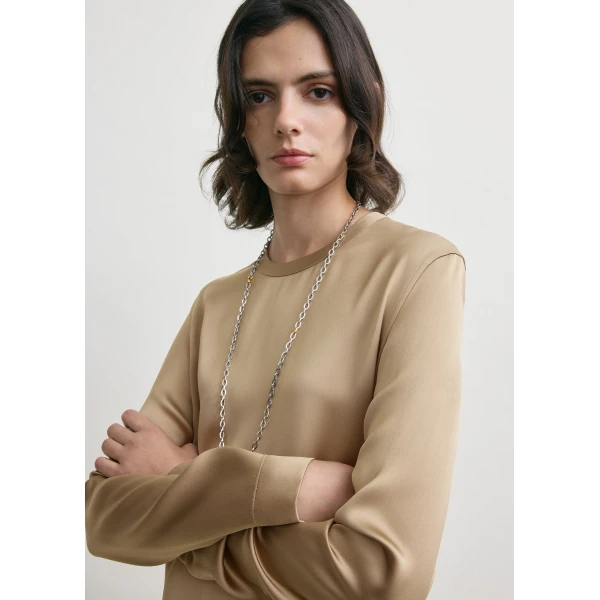 Totême Long Satin Dress Latte - Dresses - Scandinavian Minimalist Luxury at Coveti