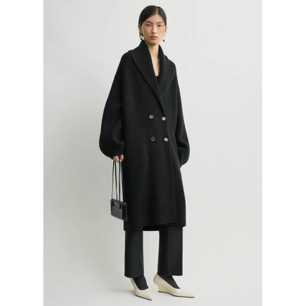 Totême Long Shawl-Lapel Cardigan Black - Knitwear - Scandinavian Minimalist Luxury at Coveti