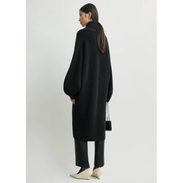 Totême Long Shawl-Lapel Cardigan Black - Knitwear - Scandinavian Minimalist Luxury at Coveti