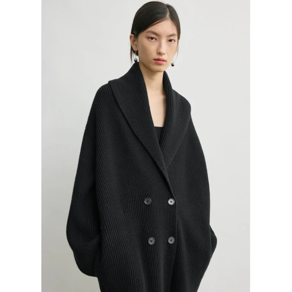 Totême Long Shawl-Lapel Cardigan Black - Knitwear - Scandinavian Minimalist Luxury at Coveti