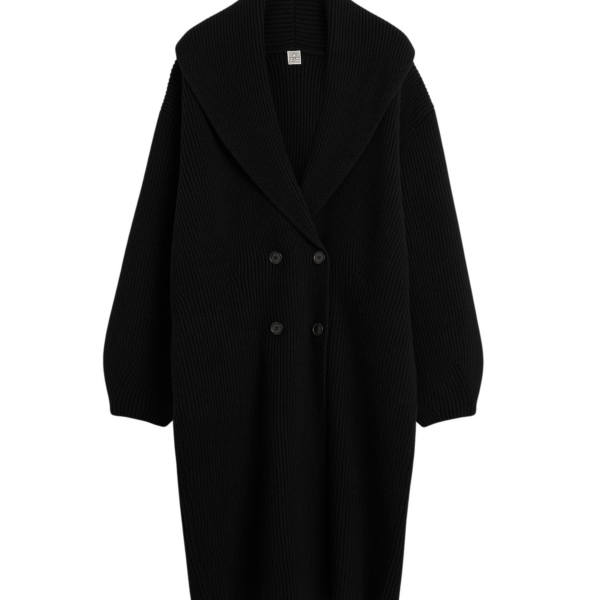 Totême Long Shawl-Lapel Cardigan Black - Knitwear - Scandinavian Minimalist Luxury at Coveti