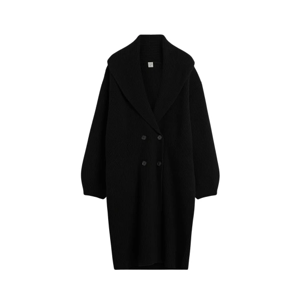 Totême Long Shawl-Lapel Cardigan Black - Knitwear - Scandinavian Minimalist Luxury at Coveti
