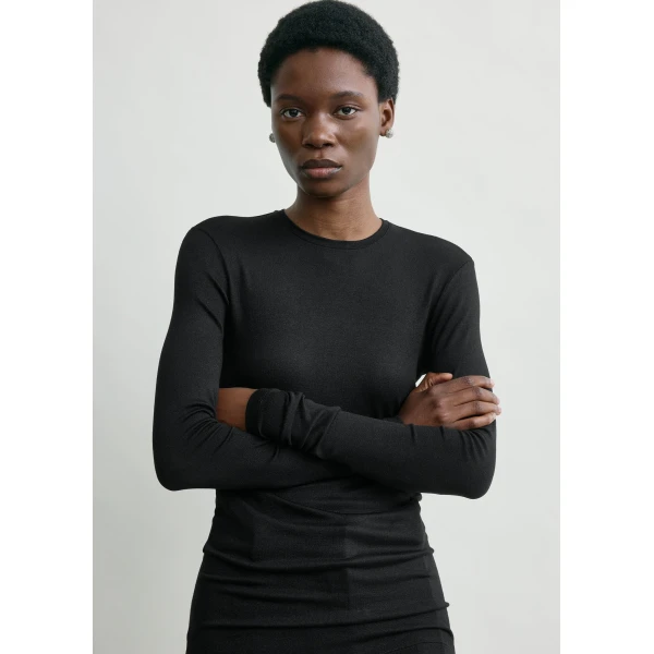 Totême Long-Sleeve Jersey Top Black - Tops - Scandinavian Minimalist Luxury at Coveti