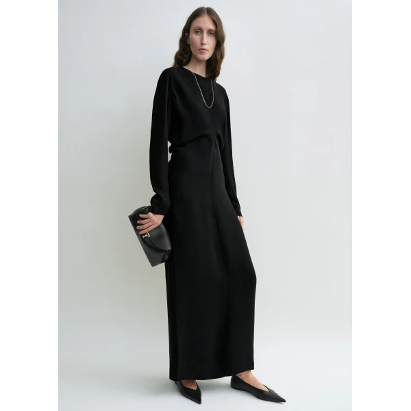 Totême Long-Sleeve Slouch Waist Dress Black - Dresses - Scandinavian Minimalist Luxury at Coveti