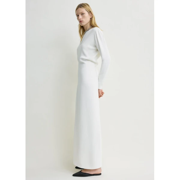 Totême Long-Sleeve Slouch Waist Dress Macadamia - Dresses - Scandinavian Minimalist Luxury at Coveti
