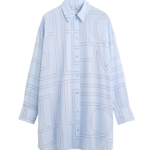 Totême Long Summer Shirt Sky/Red - Tops - Scandinavian Minimalist Luxury at Coveti