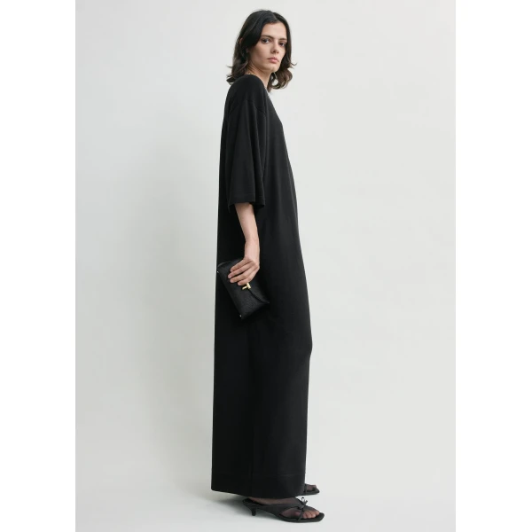 Totême Merino Knit Tee Dress Black - Dresses - Scandinavian Minimalist Luxury at Coveti