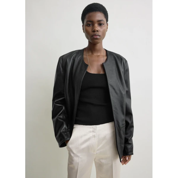 Totême Minimal Biker Jacket Black - Jackets - Scandinavian Minimalist Luxury at Coveti
