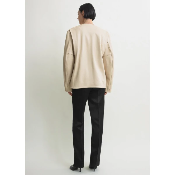 Totême Minimal Biker Jacket Stone - Jackets - Scandinavian Minimalist Luxury at Coveti
