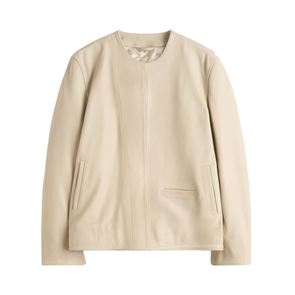 Totême Minimal Biker Jacket Stone - Jackets - Scandinavian Minimalist Luxury at Coveti