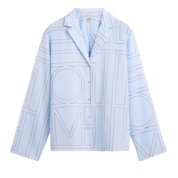 Totême Monogram Cotton-Blend PJ Top Sky - Loungewear - Scandinavian Minimalist Luxury at Coveti