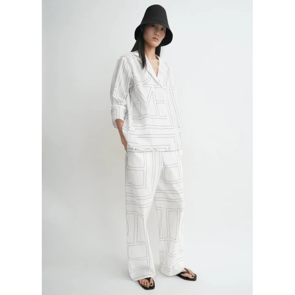 Totême Monogram Cotton-Blend PJ Top White/Black - Loungewear - Scandinavian Minimalist Luxury at Coveti