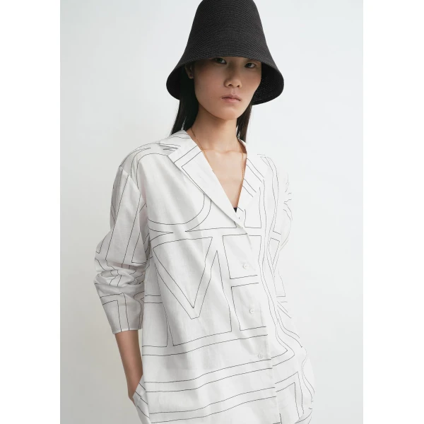 Totême Monogram Cotton-Blend PJ Top White/Black - Loungewear - Scandinavian Minimalist Luxury at Coveti