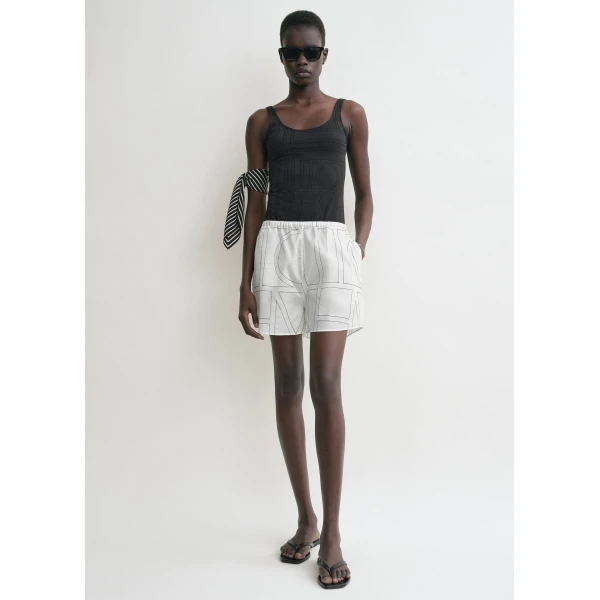Totême Monogram Cotton PJ Shorts White/Black - Loungewear - Scandinavian Minimalist Luxury at Coveti